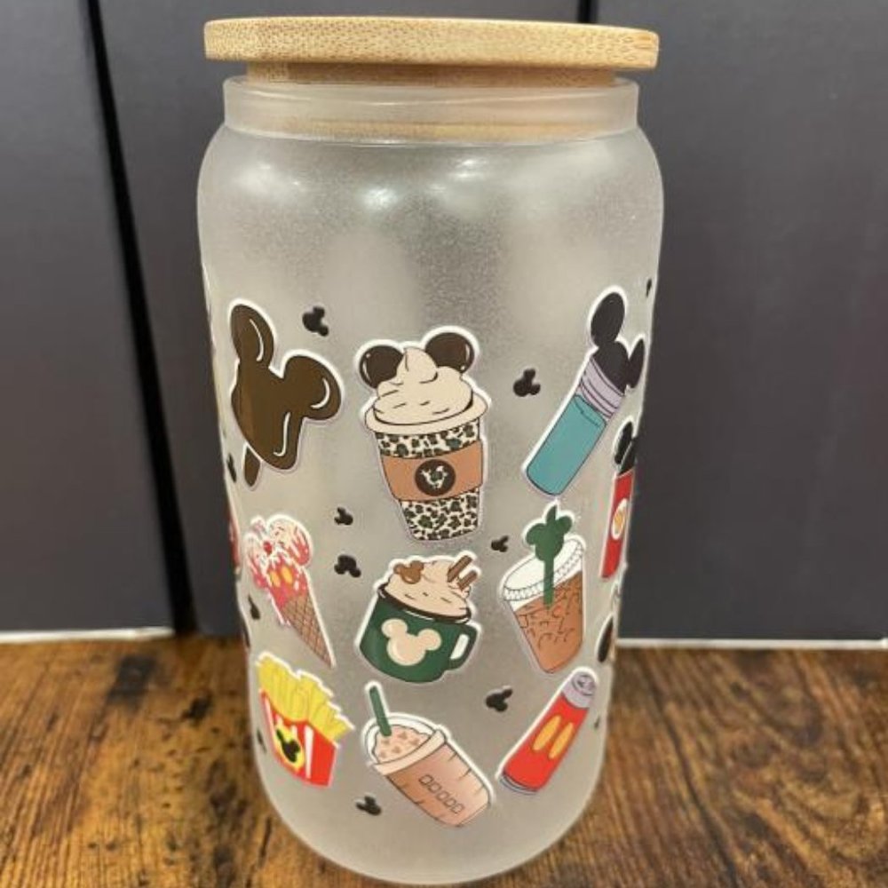 GLOW IN THE DARK DISNEY FOOD THEME GLASS TUMBLER 16oz